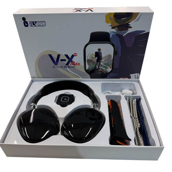 Conjunto Smartwatch V-X Max com 7 Braceletes e Auscultadores
